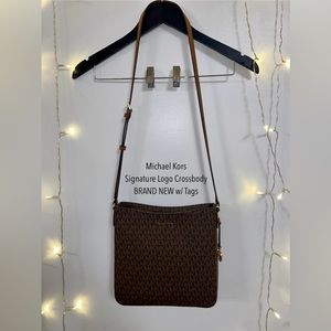 Michael Kors Signature Logo Crossbody. Brown.